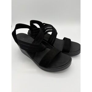 Skechers Cali Rumblers Modern Maze Black Wedge Sandals Luxe Foam Strappy